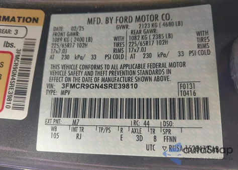 2025 Ford Bronco Sport Heritage из США, поврежденный, VIN 3FMCR9GN4SRE39810